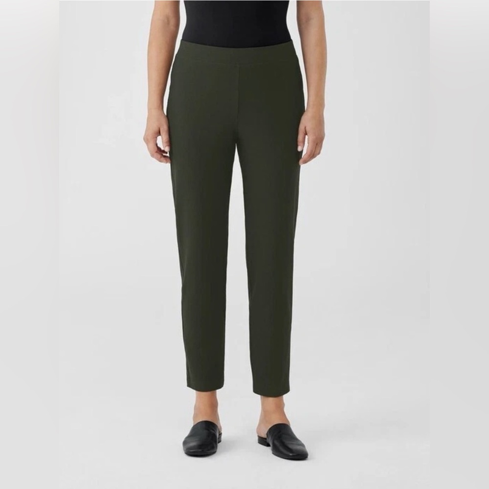 EILEEN FISHER System Stretch Crepe Slim Ankle Pants Olive Greenz XS Business